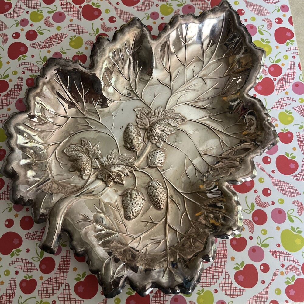 Vintage Sheridan Silver Plated Embossed Strawberry Leaf Serving Tray